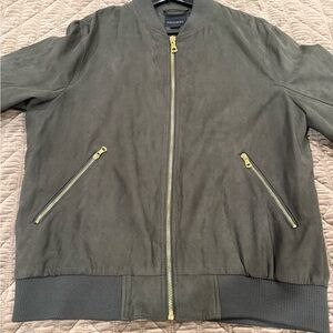 Men's Dark Green Bomber Jacket with Gold Zippers